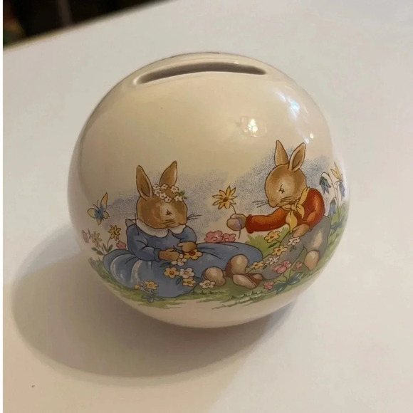 Royal Doulton England Bunnykins Spring Picking Flowers Coin Ceramic Bank - Picture 1 of 10